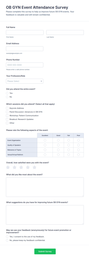 OB GYN Event Attendance Survey Form Template