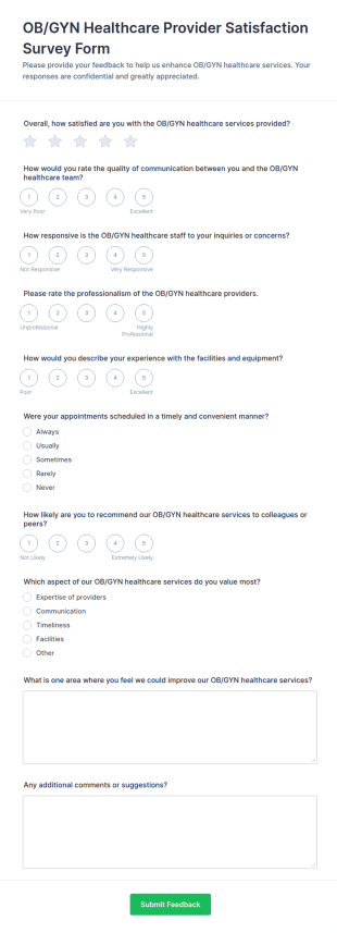 OB/GYN Healthcare Provider Satisfaction Survey Form Template