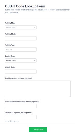 OBD II Code Lookup Form Template
