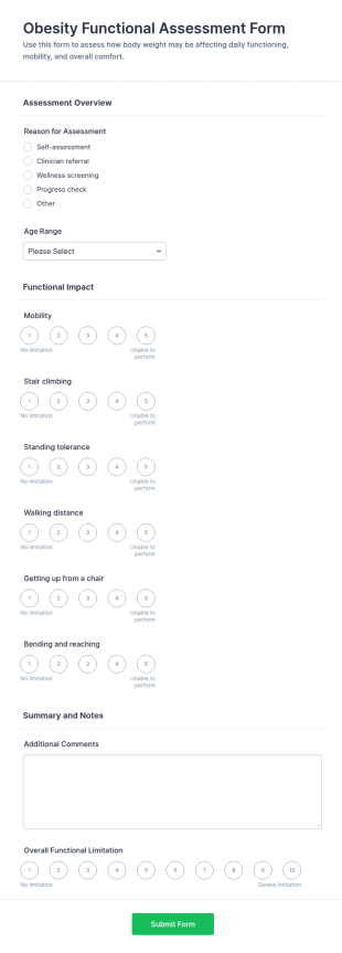 Obesity Functional Assessment Form Template