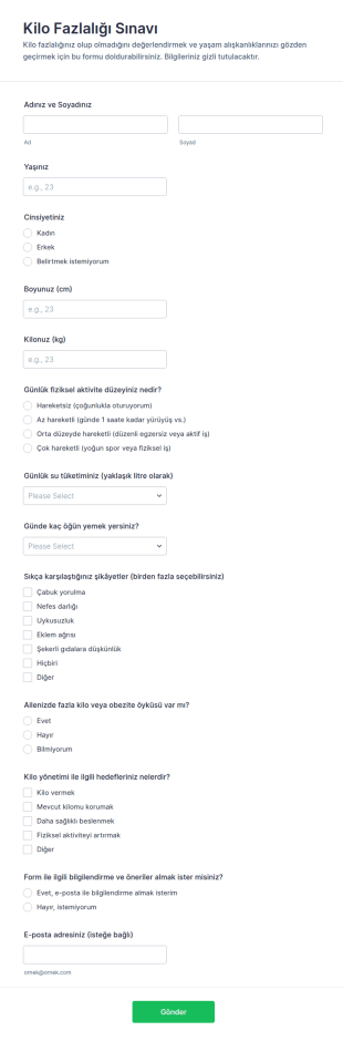 Obezite Testi Anketi Form Şablonu