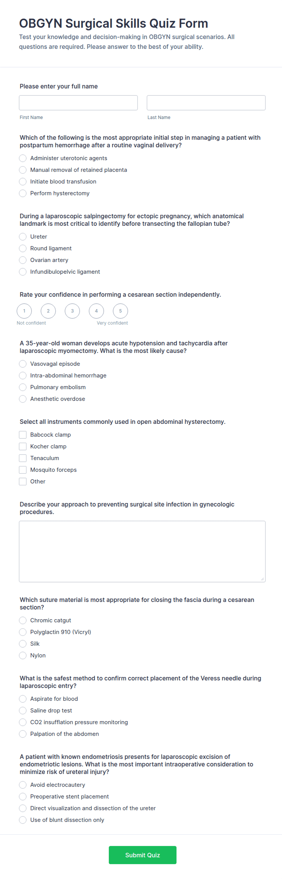 OBGYN Surgical Skills Quiz Form Template | Jotform