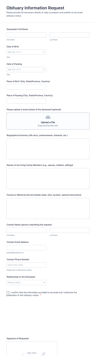Obituary Information Request Form Template