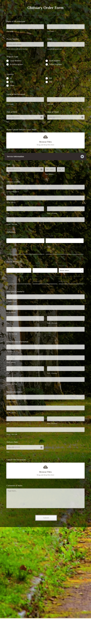 Obituary Order Form Template