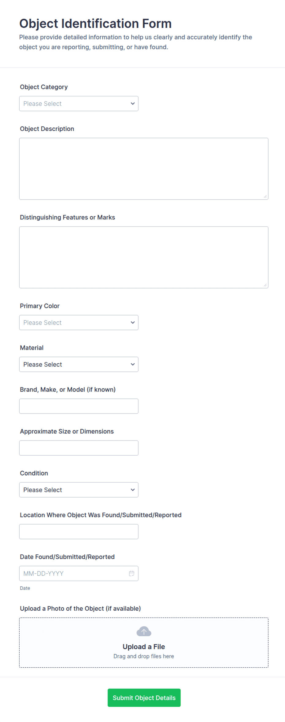 Object Identification Form Template | Jotform