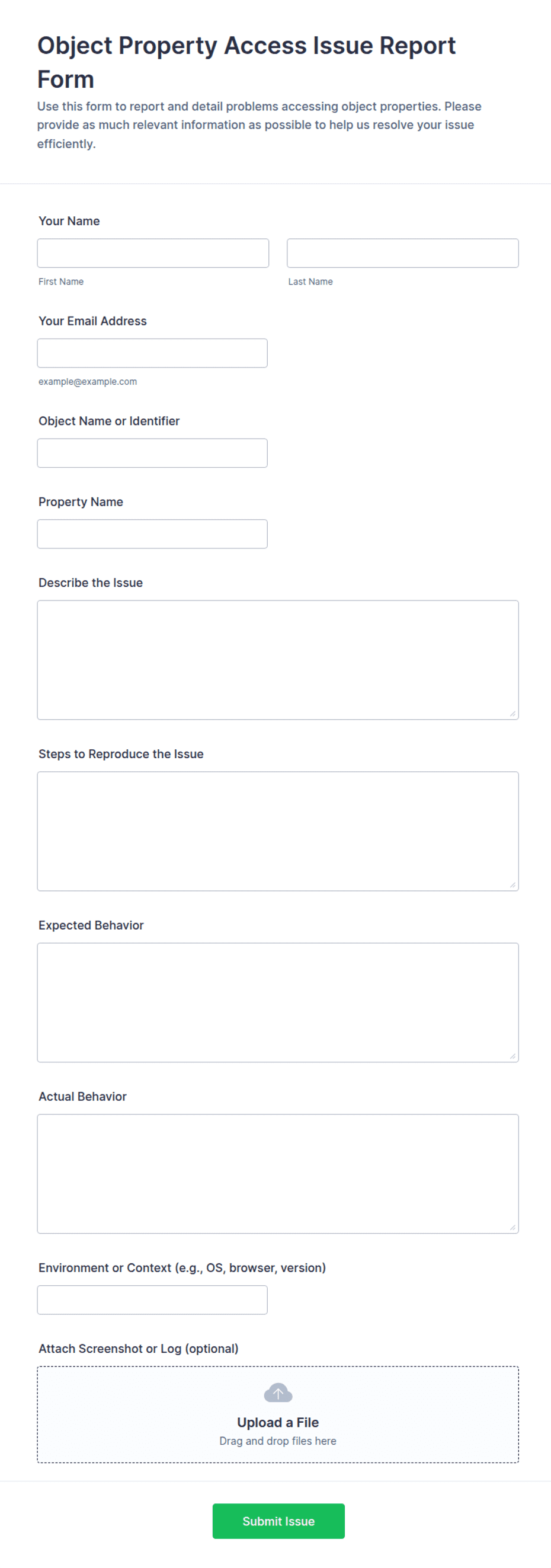 Object Property Access Issue Report Form Template | Jotform