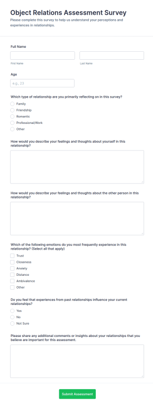Object Relations Assessment Survey Form Template