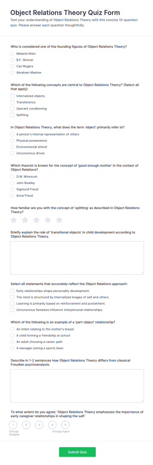 Object Relations Theory Quiz Form Template