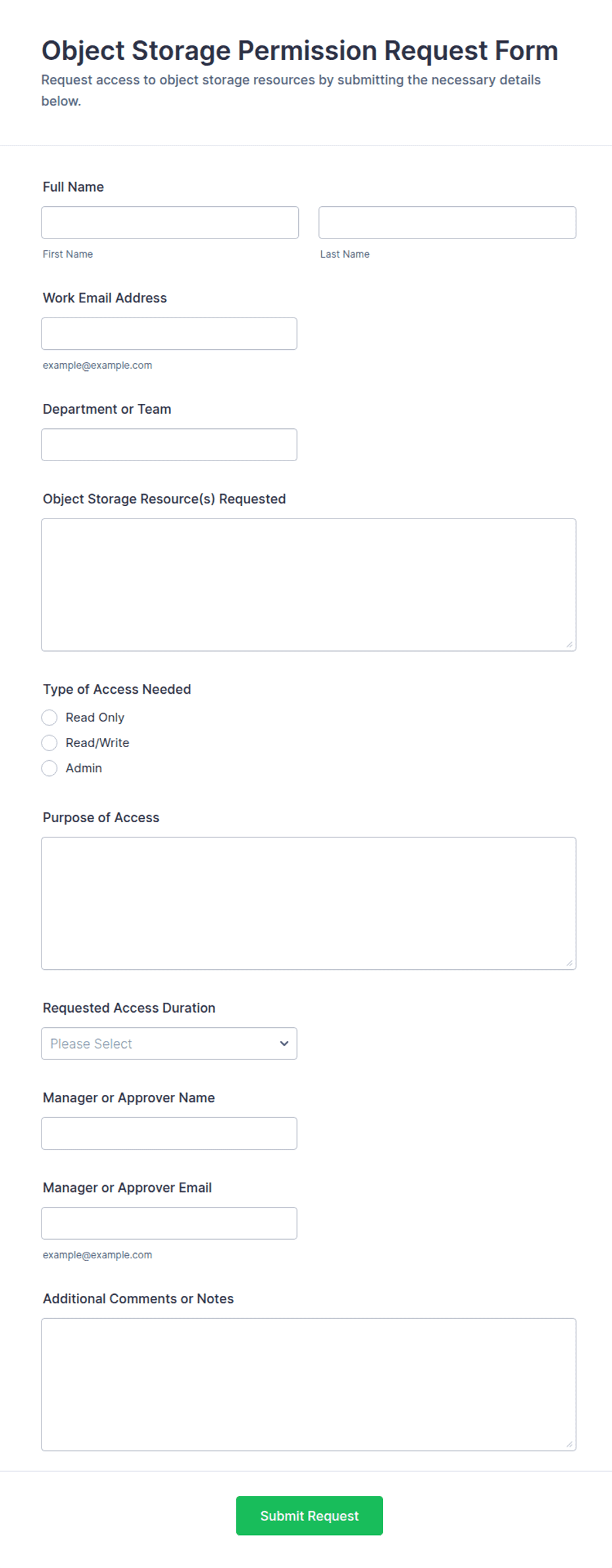 Object Storage Permission Request Form Template | Jotform