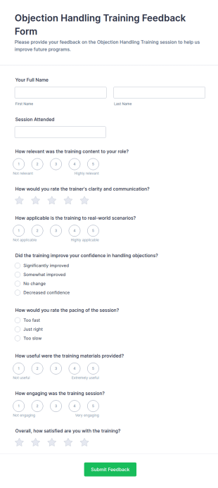 Objection Handling Training Feedback Form Template