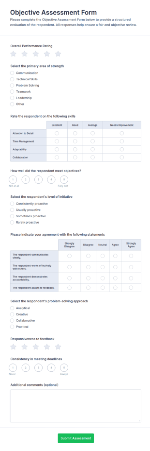 Objective Assessment Form Template