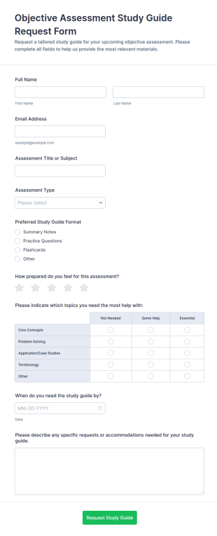 Objective Assessment Study Guide Request Form Template