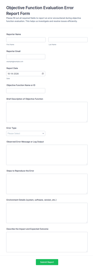 Objective Function Evaluation Error Report Form Template