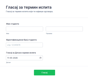 Образац Гласања за Термин Испита