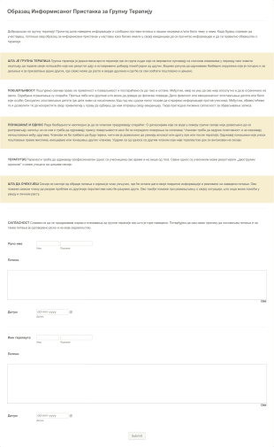 Образац Информисаног Пристанка за Групну Терапију Form Template