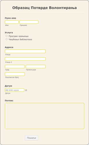 Образац Потврде Волонтирања Form Template