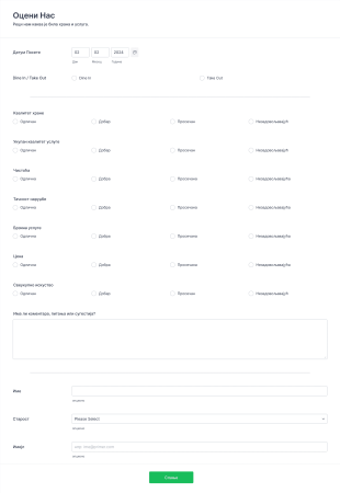 Образац за Оцењивање Ресторана Form Template