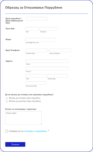 Образац за Отказивање Поруџбине Form Template