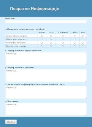 Образац за Повратне Информације Form Template