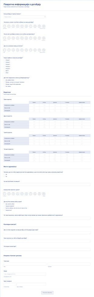 Образац за повратну информацију догађаја Form Template