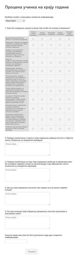 Образац за Процену Учинка Запослених Form Template