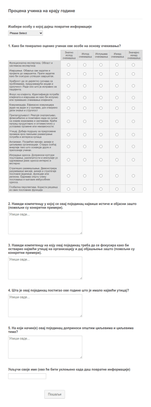 Образац за Процену Учинка Запослених