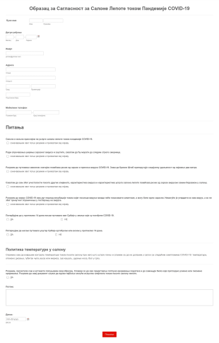 Образац за Сагласност за Салоне Лепоте током Пандемиј? Form Template
