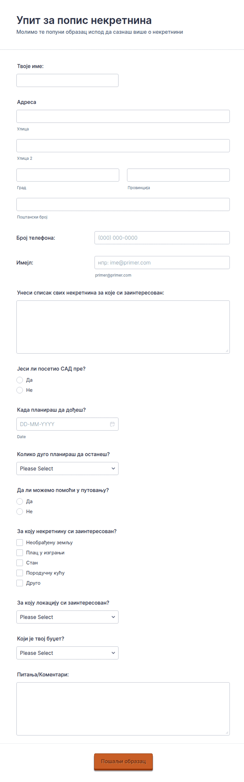Образац за упит некретнине Шаблони обрасца | Jotform