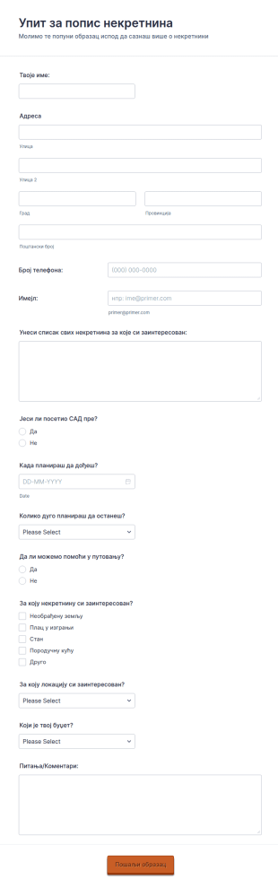 Образац за упит некретнине
