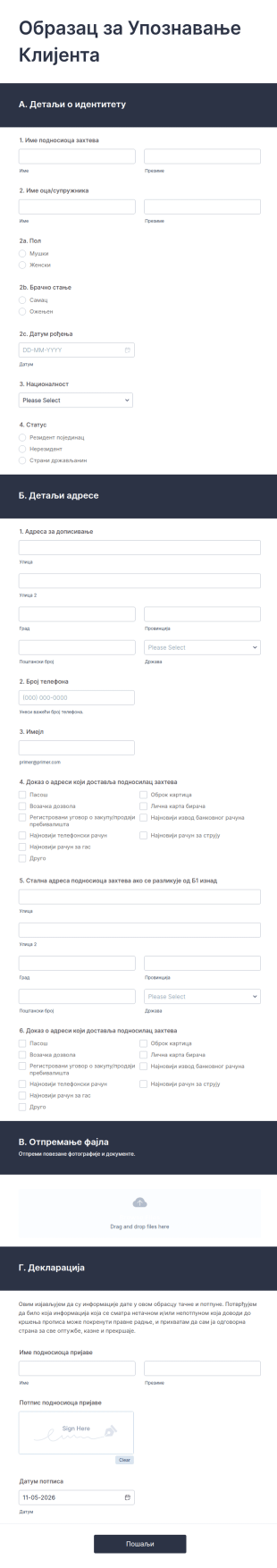 Образац за Упознавање Клијента