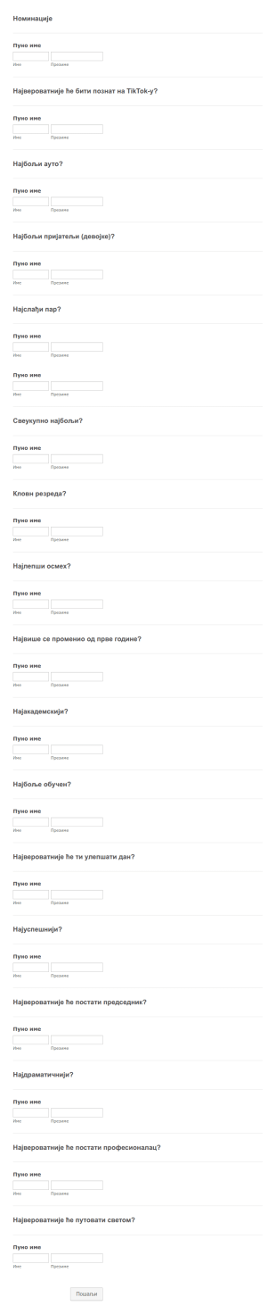 Образац Номинација за Награде