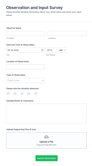 Observation And Input Survey Form Template