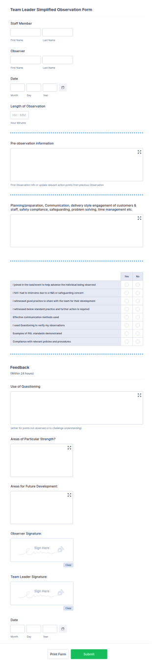 Observation Form Template