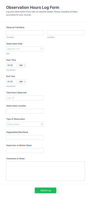 Observation Hours Log Form Template