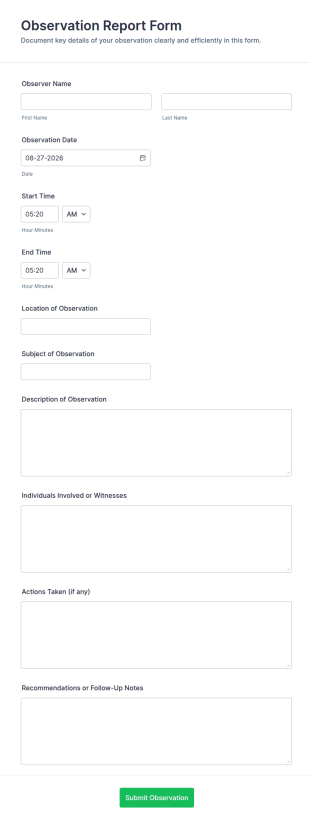 Observation Report Form Template