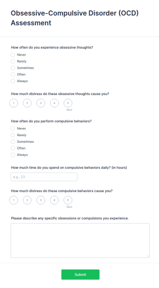Obsessive Compulsive Disorder (OCD) Assessment Form Template