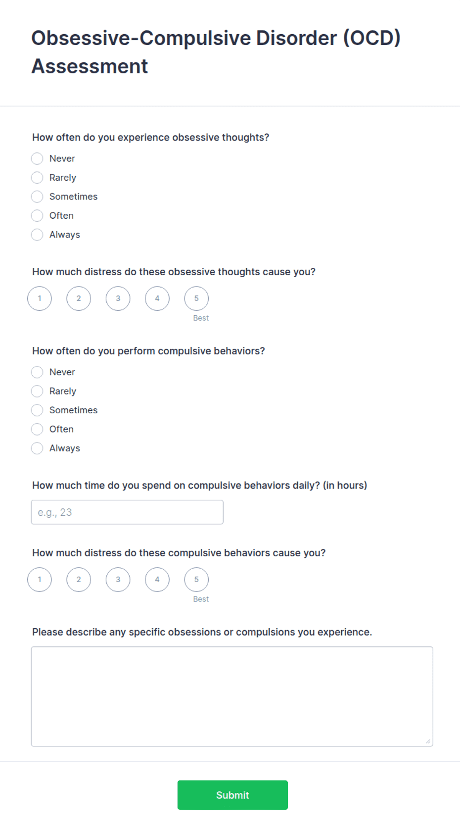 Obsessive-Compulsive Disorder (OCD) Assessment Form Template | Jotform