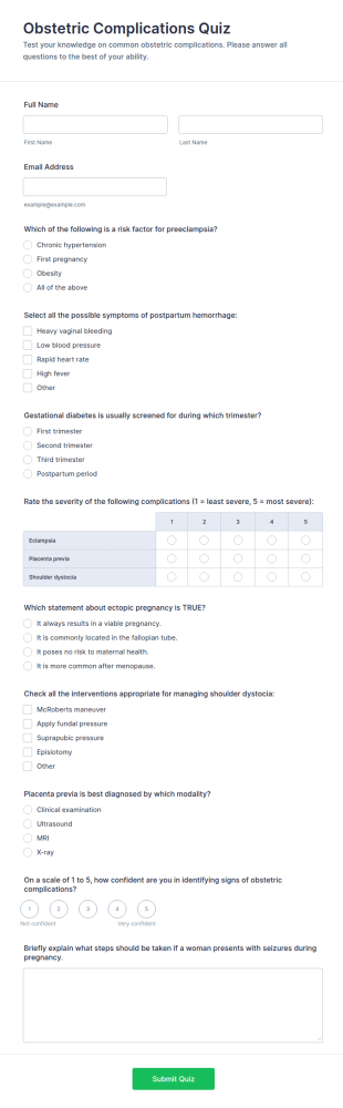 Obstetric Complications Quiz Form Template