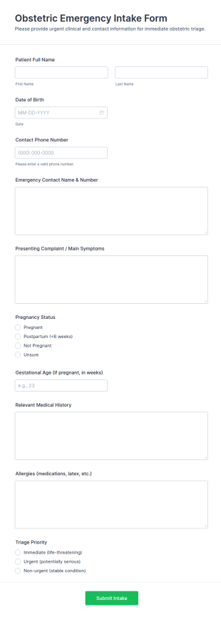 Obstetric Emergency Intake Form Template