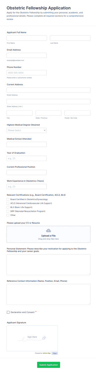 Obstetric Fellowship Application Form Template