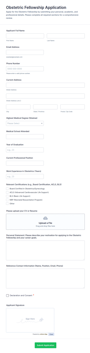 Obstetric Fellowship Application Form Template
