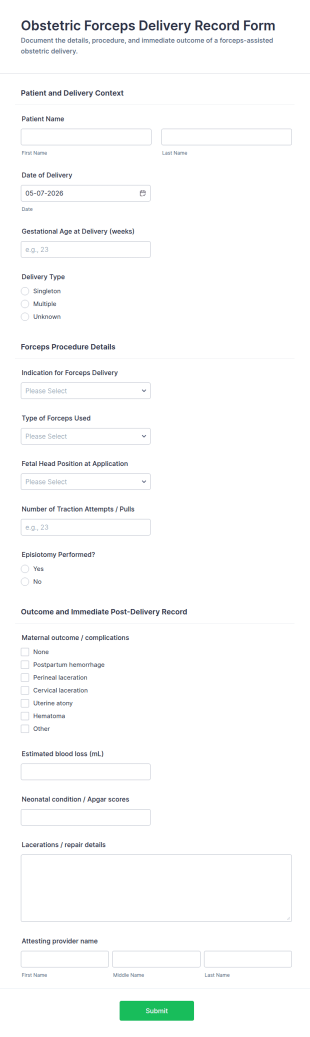 Obstetric Forceps Delivery Record Form Template