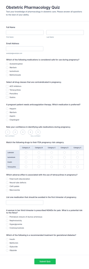 Obstetric Pharmacology Quiz Form Template