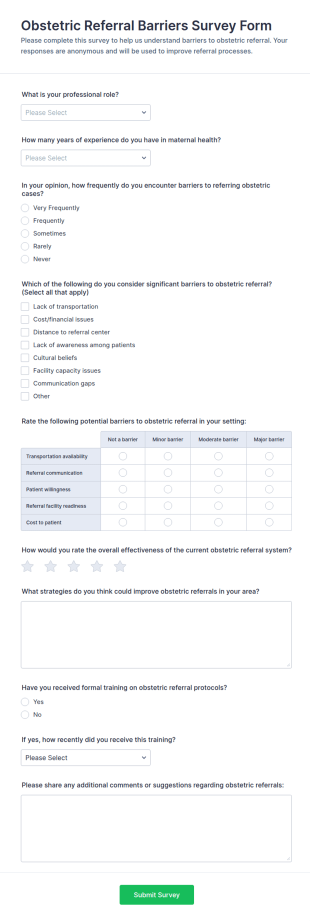 Obstetric Referral Barriers Survey Form Template