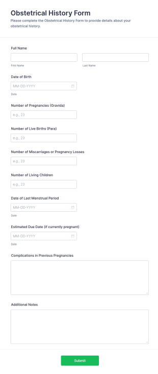 Obstetrical History Form Template