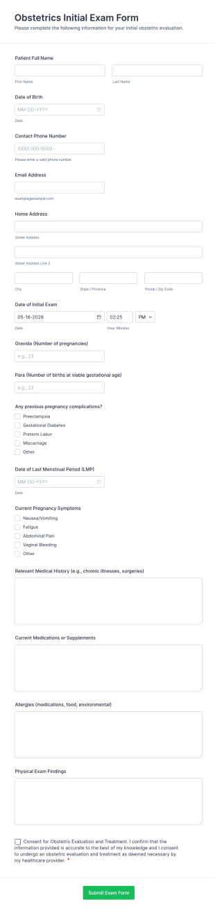 Obstetrics Initial Exam Form Template