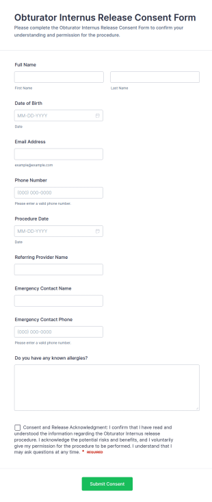 Obturator Internus Release Consent Form Template