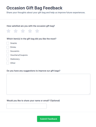 Occasion Gift Bag Feedback Form Template