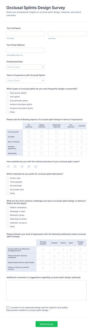 Occlusal Splints Design Survey Form Template