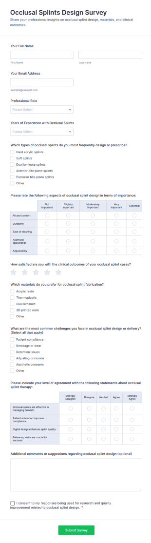 Occlusal Splints Design Survey Form Template